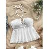 imageSweatyRocks Womens Halter Tops Criss Cross Sleeveless Eyelet Ruffle Crop Cami TopWhite