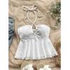 imageSweatyRocks Womens Halter Tops Criss Cross Sleeveless Eyelet Ruffle Crop Cami TopWhite