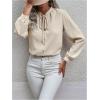 imageSweatyRocks Womens Lantern Long Sleeve Blouse Tie Knot Button Front Work ShirtsApricot