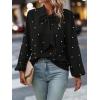 imageSweatyRocks Womens Pearls Bow Tie Mock Neck Long Sleeve Shirts Casual Loose Fit Blouse TopBlack