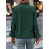 imageSweatyRocks Womens Pearls Bow Tie Mock Neck Long Sleeve Shirts Casual Loose Fit Blouse TopDark Green