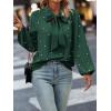 imageSweatyRocks Womens Pearls Bow Tie Mock Neck Long Sleeve Shirts Casual Loose Fit Blouse TopDark Green