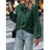 imageSweatyRocks Womens Pearls Bow Tie Mock Neck Long Sleeve Shirts Casual Loose Fit Blouse TopDark Green