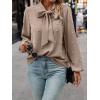 imageSweatyRocks Womens Pearls Bow Tie Mock Neck Long Sleeve Shirts Casual Loose Fit Blouse TopKhaki
