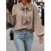 imageSweatyRocks Womens Pearls Bow Tie Mock Neck Long Sleeve Shirts Casual Loose Fit Blouse TopKhaki