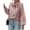 imageSweatyRocks Womens Pearls Bow Tie Mock Neck Long Sleeve Shirts Casual Loose Fit Blouse TopPink
