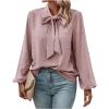 imageSweatyRocks Womens Pearls Bow Tie Mock Neck Long Sleeve Shirts Casual Loose Fit Blouse TopPink