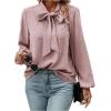 imageSweatyRocks Womens Pearls Bow Tie Mock Neck Long Sleeve Shirts Casual Loose Fit Blouse TopPink
