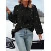 imageSweatyRocks Womens Pearls Bow Tie Mock Neck Long Sleeve Shirts Casual Loose Fit Blouse TopSolid Black