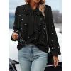 imageSweatyRocks Womens Pearls Bow Tie Mock Neck Long Sleeve Shirts Casual Loose Fit Blouse TopSolid Black