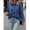 imageSweatyRocks Womens Pearls Bow Tie Mock Neck Long Sleeve Shirts Casual Loose Fit Blouse TopSolid Blue