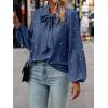 imageSweatyRocks Womens Pearls Bow Tie Mock Neck Long Sleeve Shirts Casual Loose Fit Blouse TopSolid Blue