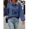 imageSweatyRocks Womens Pearls Bow Tie Mock Neck Long Sleeve Shirts Casual Loose Fit Blouse TopSolid Blue