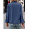 imageSweatyRocks Womens Pearls Bow Tie Mock Neck Long Sleeve Shirts Casual Loose Fit Blouse TopSolid Blue