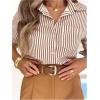 imageSweatyRocks Womens Striped Long Sleeve Collared Shirts Button Down Blouses with Pocket Dressy CasualKhaki