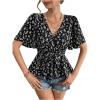 imageSweatyRocks Womens Floral Print Belted Flared Ruffle Hem Tops Butterfly Sleeve Peplum BlouseBlack and White