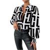 imageSweatyRocks Womens Graphic Print Long Lantern Sleeve Collar Neck Button Front Blouse Shirt TopBlack