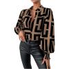 imageSweatyRocks Womens Graphic Print Long Lantern Sleeve Collar Neck Button Front Blouse Shirt TopKhaki