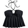 imageSweatyRocks Womens Halter Tops Criss Cross Sleeveless Eyelet Ruffle Crop Cami TopBlack