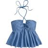 imageSweatyRocks Womens Halter Tops Criss Cross Sleeveless Eyelet Ruffle Crop Cami TopBlue