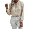 imageSweatyRocks Womens Lantern Long Sleeve Blouse Tie Knot Button Front Work ShirtsApricot