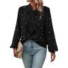imageSweatyRocks Womens Pearls Bow Tie Mock Neck Long Sleeve Shirts Casual Loose Fit Blouse TopBlack