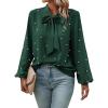 imageSweatyRocks Womens Pearls Bow Tie Mock Neck Long Sleeve Shirts Casual Loose Fit Blouse TopDark Green