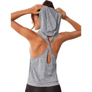 imageSweatyRocks Womens Activewear Cut Out Twist Back Hooded Tank Top Sleeveless Athlete Gym ShirtLight Grey