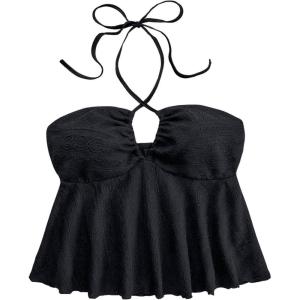 imageSweatyRocks Womens Halter Tops Criss Cross Sleeveless Eyelet Ruffle Crop Cami TopBlack