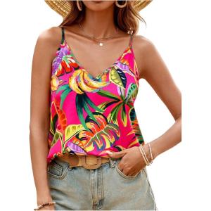 imageSweatyRocks Womens V Neck Floral Print Cami Tank Top Sleeveless Blouse ShirtHot Pink