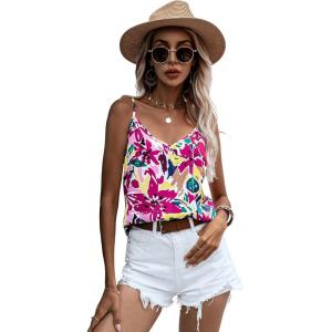imageSweatyRocks Womens V Neck Floral Print Cami Tank Top Sleeveless Blouse ShirtPink