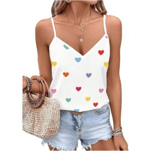 imageSweatyRocks Womens V Neck Floral Print Cami Tank Top Sleeveless Blouse ShirtWhite