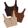 imageSweatyRocks Womens 3 Piece Button Ribbed Knit Crop Tank Top Scoop Neck Basic Cami TopsBrown Khaki