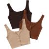 imageSweatyRocks Womens 3 Piece Button Ribbed Knit Crop Tank Top Scoop Neck Basic Cami TopsBrown Khaki