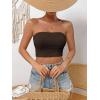 imageSweatyRocks Womens Casual Sleeveless Smocked Bandeau Top Strapless Slim Fit Crop Tube TopsChocolate Brown