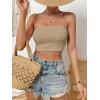 imageSweatyRocks Womens Casual Sleeveless Smocked Bandeau Top Strapless Slim Fit Crop Tube TopsKhaki
