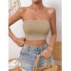 imageSweatyRocks Womens Casual Sleeveless Smocked Bandeau Top Strapless Slim Fit Crop Tube TopsKhaki
