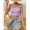 imageSweatyRocks Womens Casual Sleeveless Smocked Bandeau Top Strapless Slim Fit Crop Tube TopsLilac Purple