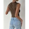 imageSweatyRocks Womens Draped Mock Neck Tank Tops Ruched Sleeveless Slim Fit Crop TopsCoffee Brown
