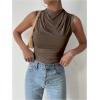 imageSweatyRocks Womens Draped Mock Neck Tank Tops Ruched Sleeveless Slim Fit Crop TopsCoffee Brown
