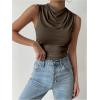 imageSweatyRocks Womens Draped Mock Neck Tank Tops Ruched Sleeveless Slim Fit Crop TopsCoffee Brown