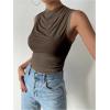 imageSweatyRocks Womens Draped Mock Neck Tank Tops Ruched Sleeveless Slim Fit Crop TopsCoffee Brown