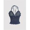 imageSweatyRocks Womens Frill Trim V Neck Denim Cami Top Sleeveless Slim Fit Tie Back Halter TopsDark Wash