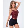 imageSweatyRocks Womens Sleeveless Sparkle Sequin Cami Crop Top Spaghetti Strap Party TopsBurgundy