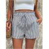imageSweatyRocks Womens Striped Pattern Drawstring Waist Shorts Wide Leg Summer Shorts with PocketsBlack and White