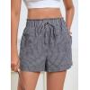 imageSweatyRocks Womens Striped Pattern Drawstring Waist Shorts Wide Leg Summer Shorts with PocketsGrey