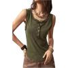 imageSweatyRocks Womens Tank Tops Casual Solid Color Button Front Sleeveless Shirts Henley Knit Tees BlousesArmy Green