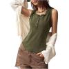 imageSweatyRocks Womens Tank Tops Casual Solid Color Button Front Sleeveless Shirts Henley Knit Tees BlousesArmy Green