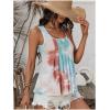 imageSweatyRocks Womens Tie Dye Square Neck Sleeveless Tank Top Casual Pleated Flared Ruffle Hem Cami