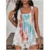 imageSweatyRocks Womens Tie Dye Square Neck Sleeveless Tank Top Casual Pleated Flared Ruffle Hem Cami
